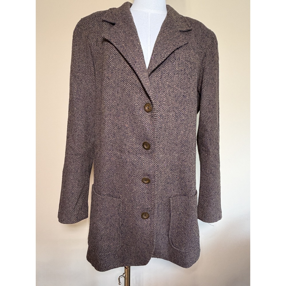 Hunt Club Brown Herringbone Wool Blend Blazer Jacket Mens 14T Excellent